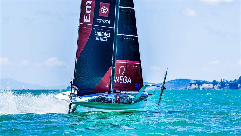 Crossing the Motuihe Channel - Emirates Team NZ - AC40-1|LEQ12 - January 20, 2023 - Hauraki Gulf - photo © Adam Mustill / America's Cup