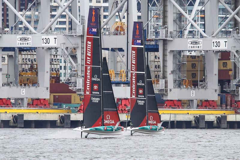 Emirates Team NZ's two AC40's return from a first two boat testing session - February 2, 2023 - photo © Richard Gladwell - Sail-World.com / nz