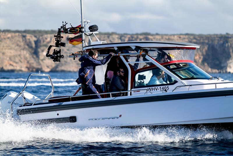 INEOS Britannia being chased by the AC37 documentary team -   LEQ12 - February 7, 2023 - Badia de Palma - Mallorca photo copyright Ugo Fonolla / America's Cup taken at Royal Yacht Squadron and featuring the AC40 class