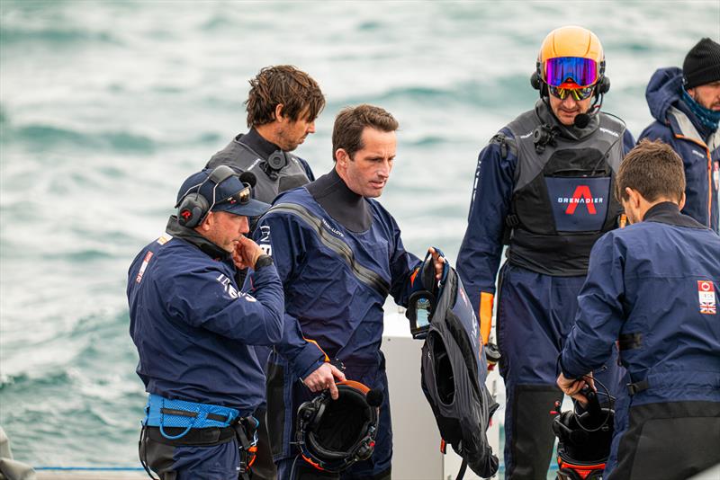 INEOS Britannia crew before the sailing session. Ben Ainslie centre and Giles Scott on his left - LEQ12 -  February 8, 2023 - Mallorca photo copyright Ugo Fonolla / America's Cup taken at Royal Yacht Squadron and featuring the AC40 class