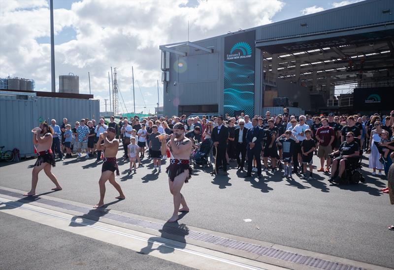 Emirates Team New Zealand  -  Te Kakahi - AC40 launch - February 9, 2023 - ETNZ base -  Auckland NZ photo copyright James Somerset/Emirates Team NZ taken at Royal New Zealand Yacht Squadron and featuring the AC40 class