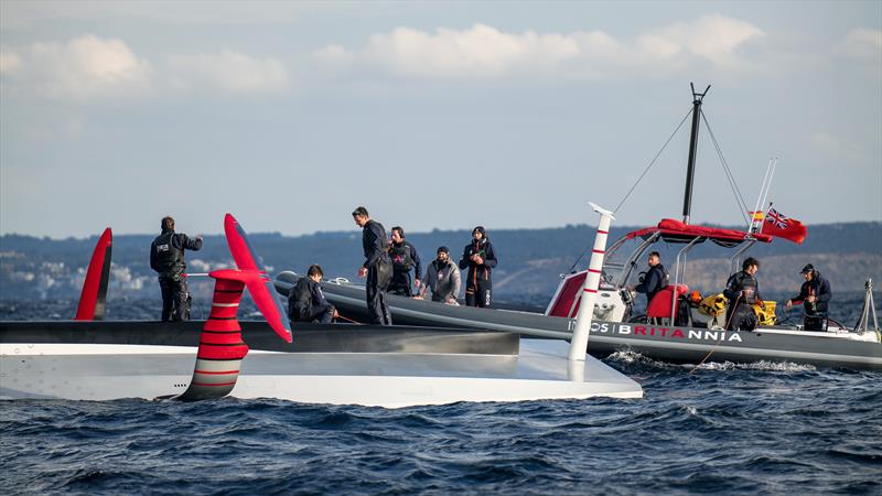 1627hrs: Preparing to tow - LEQ12 -  February 8, 2023 - Mallorca photo copyright Ugo Fonolla / America's Cup taken at Royal Yacht Squadron and featuring the AC40 class