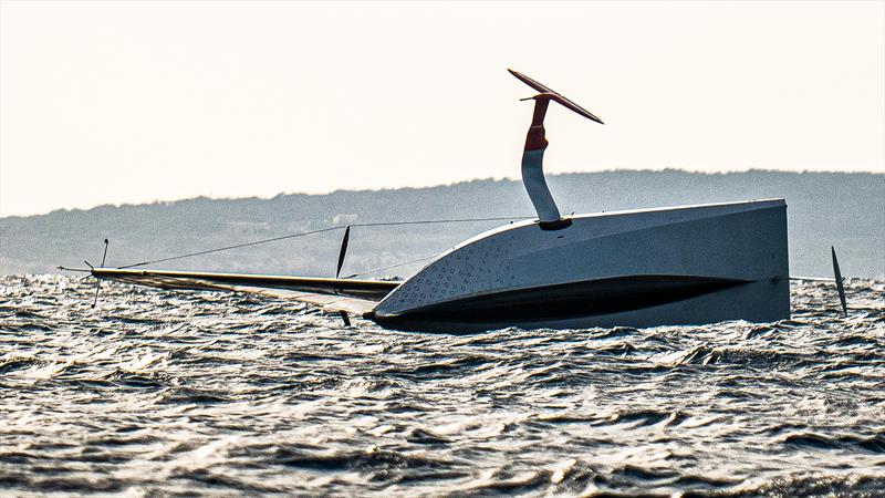 1551hrs: Mast about to hit water  - LEQ12 -  February 8, 2023 - Mallorca photo copyright Ugo Fonolla / America's Cup taken at Royal Yacht Squadron and featuring the AC40 class