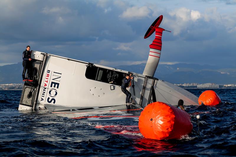 1648hrs: Inflatable bags attached - LEQ12 -  February 8, 2023 - Mallorca photo copyright Ugo Fonolla / America's Cup taken at Royal Yacht Squadron and featuring the AC40 class