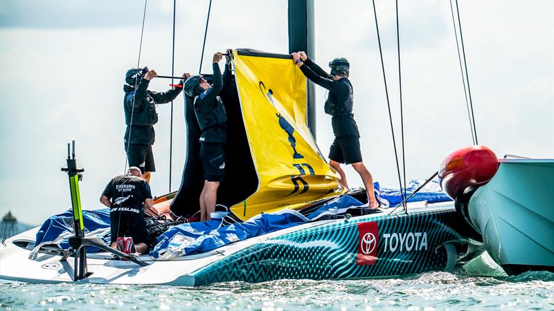 Emirates Team New Zealand  -  LEQ12 - February 10, 2023 - Waitemata Harbour, Auckland NZ photo copyright Adam Mustill taken at Royal New Zealand Yacht Squadron and featuring the AC40 class