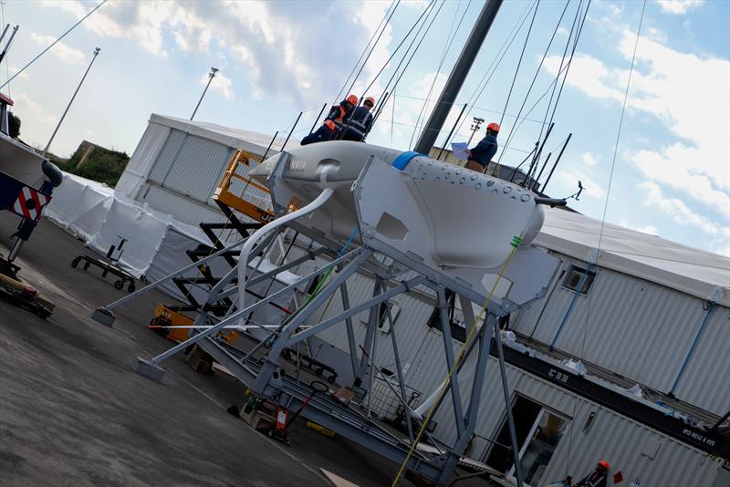 INEOS Britannia - AC40 - roll out and mast stepping - February 10, 2023 - photo © Ugo Fonolla / America's Cup