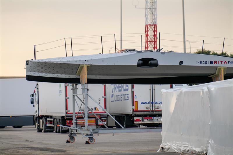 INEOS Britannia - LEQ12 stripped and waiting for repair - February 10, 2023 photo copyright Ugo Fonolla / America's Cup taken at Royal Yacht Squadron and featuring the AC40 class