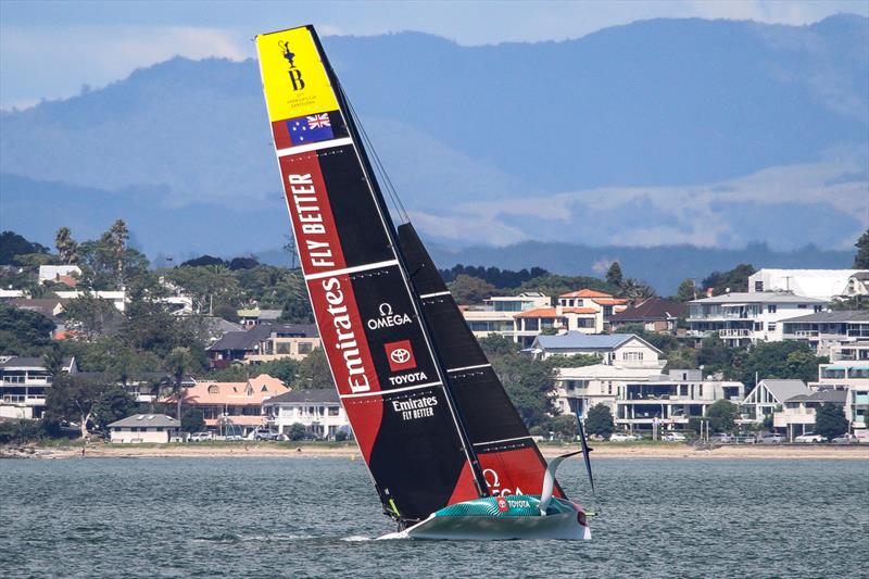 Emirates Team New Zealand after a foil issue -  LEQ12 and AC40 - Day 22 - February 28, 2023 - Waitemata Harbour, Auckland NZ photo copyright Richard Gladwell - Sail-World.com/nz taken at Royal New Zealand Yacht Squadron and featuring the AC40 class