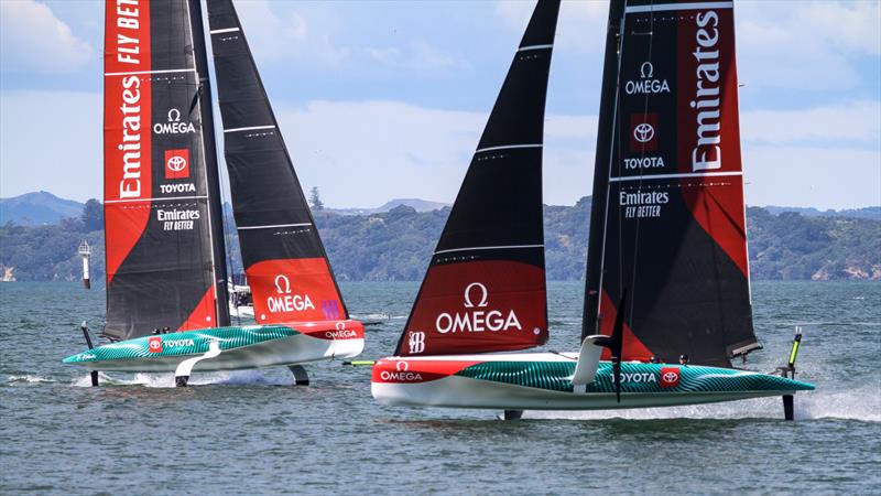 Emirates Team New Zealand  -  LEQ12 and AC40 - Day 22 - February 28, 2023 - Waitemata Harbour, Auckland NZ photo copyright Richard Gladwell - Sail-World.com/nz taken at Royal New Zealand Yacht Squadron and featuring the AC40 class