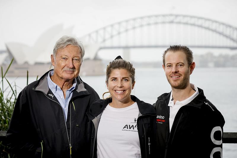 John Bertrand AO, Nina Curtis, and John Winning Jnr at the official launch of the team Australia Challenge for the 2024 Youth and Women's America's Cup - photo © Salty Dingo