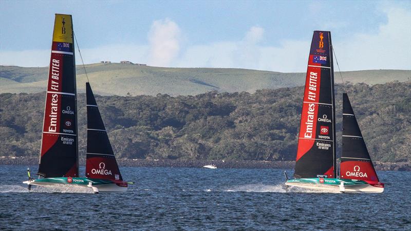 Emirates Team New Zealand - AC40 and the LEQ12 - Day 25, May 26, 2023 photo copyright Richard Gladwell - Sail-World.com/nz taken at Royal New Zealand Yacht Squadron and featuring the AC40 class