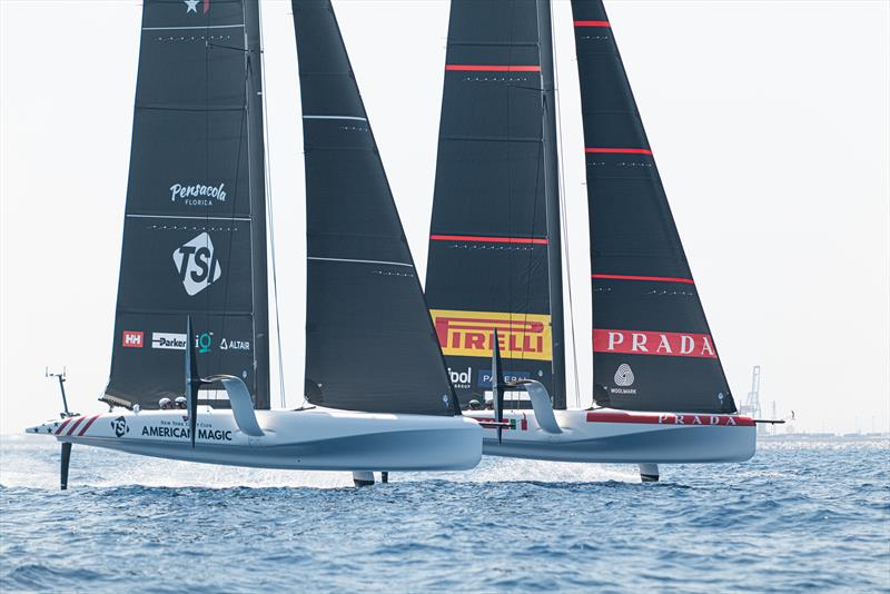 INEOS Britannia and Luna Rossa - AC40 - Broadcast Testing - August 12, 2023 - Barcelona - photo © Ugo Fonolla / America's Cup