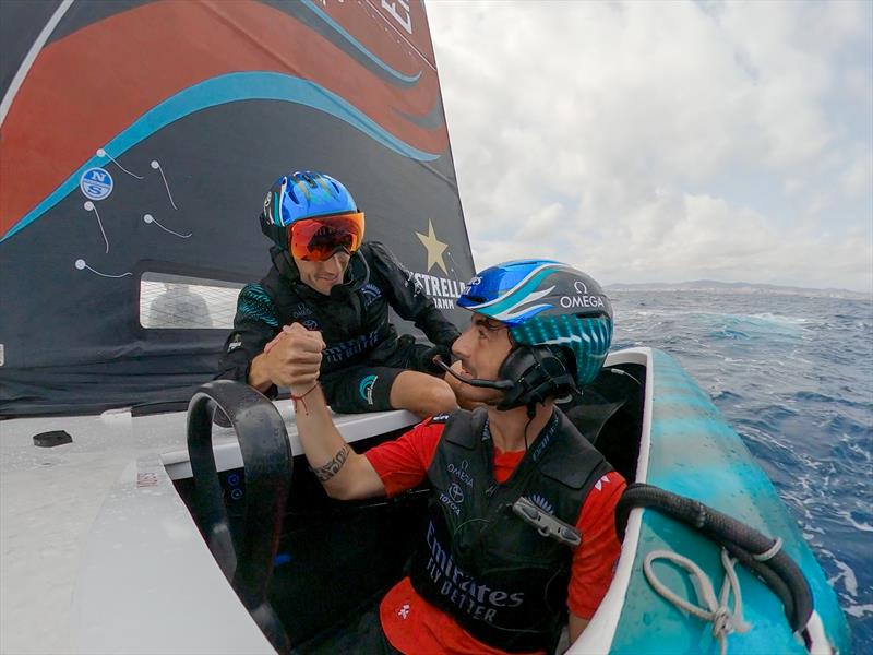 Emirates Team New Zealand welcomes Dorna Sports MotoGP and Ducati Lenovo Team MotoGP to their Barcelona Base. Pecco Bagnaia- Current MotoGP World Champion has a drive of Emirates Team New Zealand's AC40 photo copyright Emirates Team New Zealand taken at Royal New Zealand Yacht Squadron and featuring the AC40 class