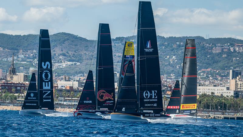 Practice Race start - AC40 - Barcelona - September 1, 2023 photo copyright Job Vermeulen / America's Cup taken at Royal New Zealand Yacht Squadron and featuring the AC40 class
