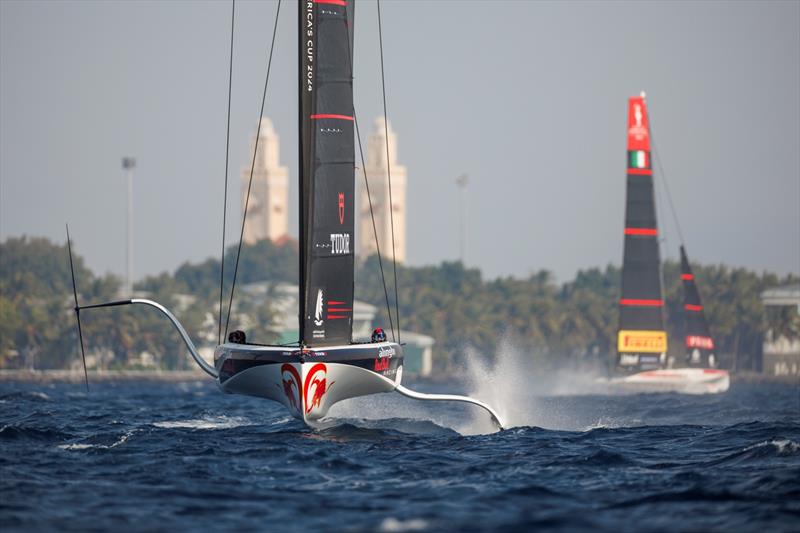 Alinghi Red Bull Racing of Switzerland with Arnaud Psarofaghis, Maxime Bachelin behind the helm and Bryan Mettraux, Yves Detrey as flight controllers compete during the AC37 Preliminary Regatta in Jeddah, Saudi Arabia on December 2 photo copyright Samo Vidic / Alinghi Red Bull Racing taken at Jeddah Yacht Club and featuring the AC40 class