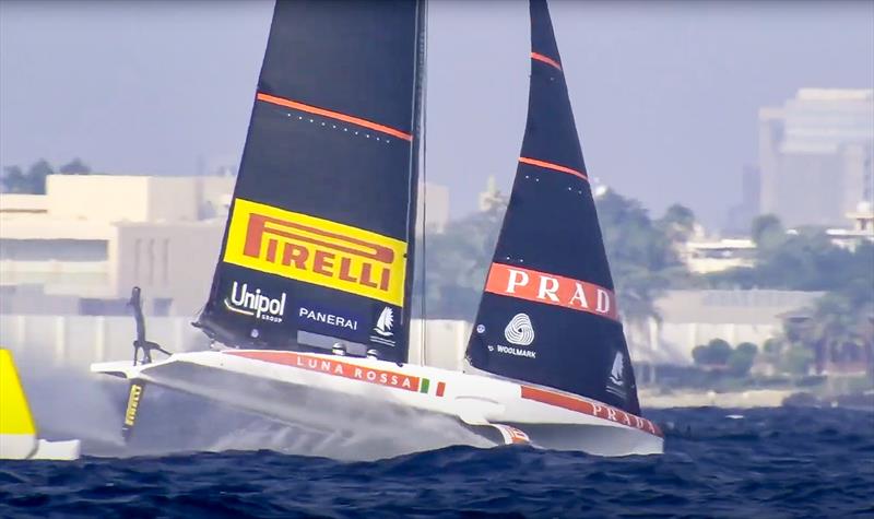 Luna Rossa nosedives rounding Mark 5 of the Final Race  - Day 3 - Preliminary Regatta - Jeddah, Saudi Arabia - December 2, 2023 photo copyright America's Cup Media taken at Jeddah Yacht Club and featuring the AC40 class