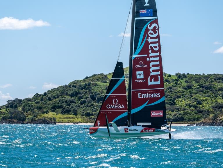 Emirates Team New Zealand sail their AC40 in Auckland photo copyright James Somerset/ Emirates Team New Zealand taken at Royal New Zealand Yacht Squadron and featuring the AC40 class