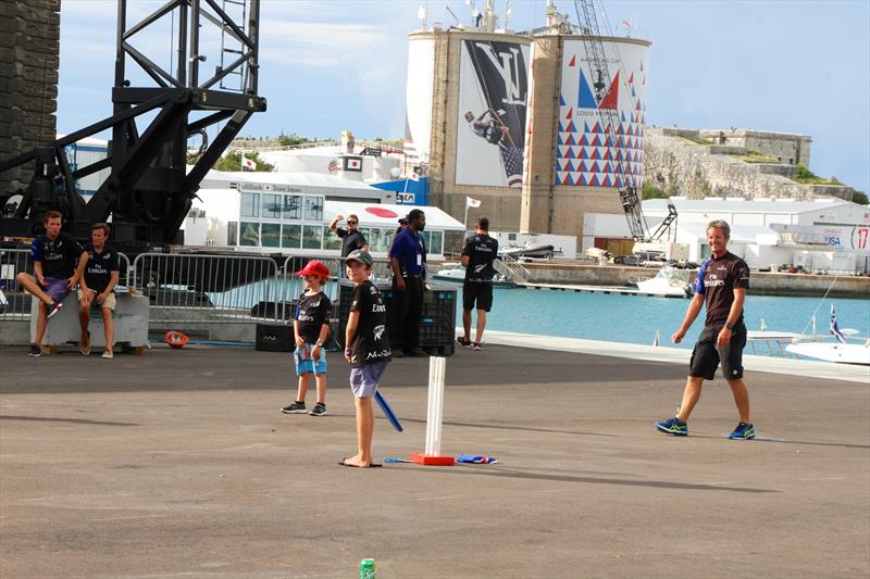 After the America's Cup was won - what better than a game of cricket at the Team Base in Bermuda befiore the party begins? - photo © Richard Gladwell