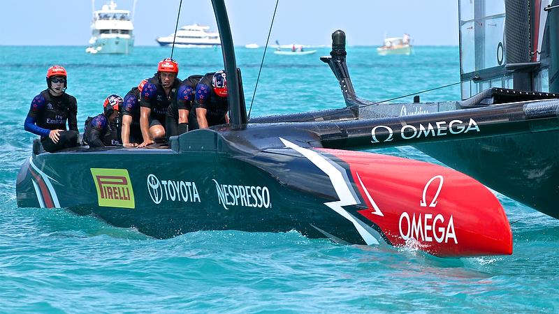 Emirates Team NZ's cyclors warm up prior to Race 9 - America's Cup Qualifier - Day 2, May 28, 2017 photo copyright Richard Gladwell taken at  and featuring the AC50 class