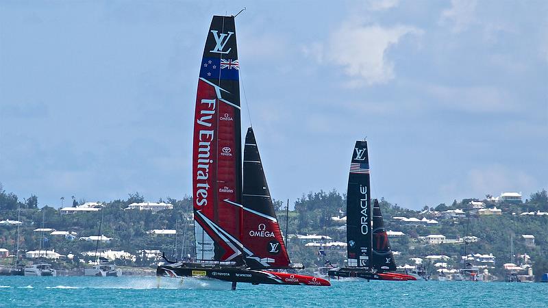 Emirates Team New Zealand is a long way ahead of Oracle Team USA on Leg 6 - Race 2 - 35th America's Cup Match - Bermuda June 17, 2017 photo copyright Richard Gladwell taken at  and featuring the AC50 class
