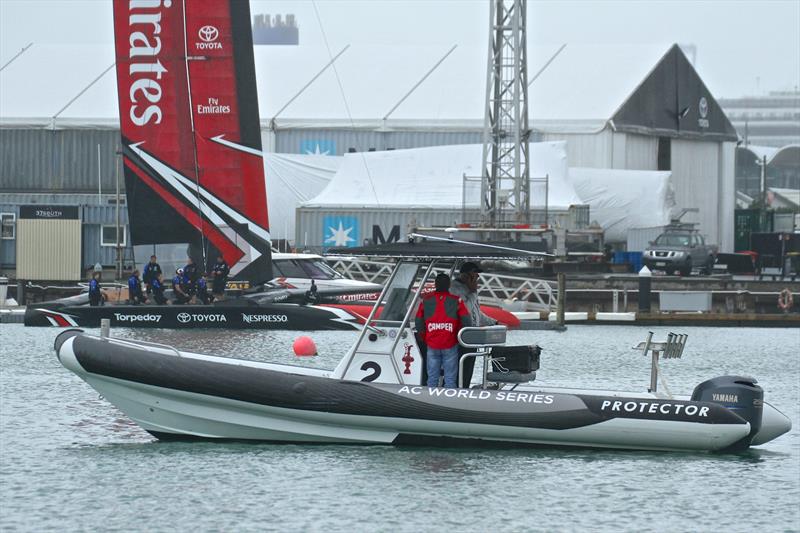 February 14, 2017 - Cyclors on Emirates Team New Zealand's new AC50 gets the attention from the other team spies in Auckland. For the 2024 AC this practice is not permitted photo copyright Richard Gladwell taken at Royal New Zealand Yacht Squadron and featuring the AC50 class