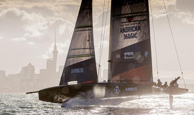American Magic's AC75 class yacht, PATRIOT, training on the Waitemata Harbor in Auckland. PATRIOT was launched in mid-October after being built in Bristol, Rhode Island photo copyright American Magic / Sailing Energy taken at  and featuring the AC75 class