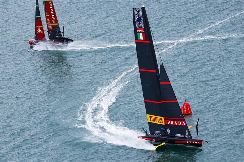 America's Cup match day 6 - Luna Rossa Prada Pirelli and Emirates Team New Zealand battle it out in race 9 photo copyright ACE / Studio Borlenghi taken at Royal New Zealand Yacht Squadron and featuring the AC75 class