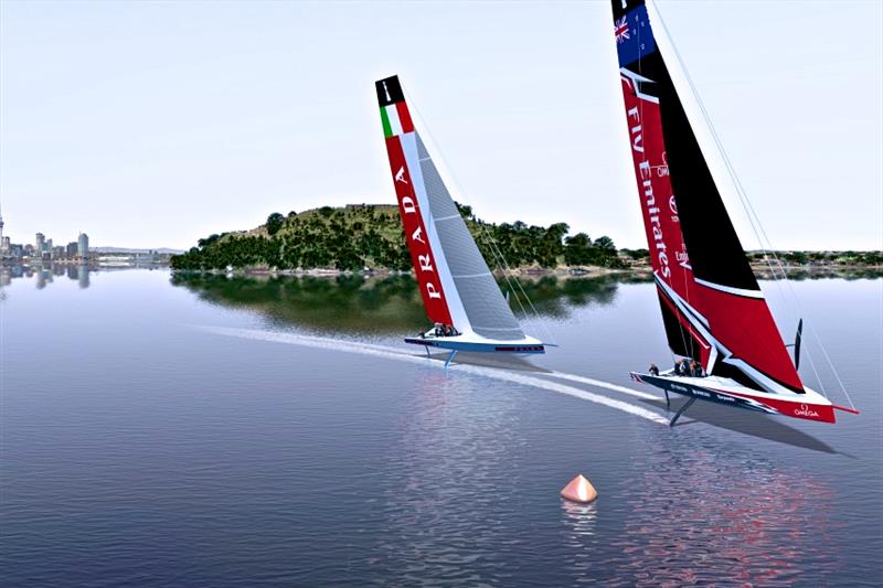 Graphic of AC75 yachts racing on a course on the outer Waitemata Harbour off North Head - photo © Emirates Team New Zealand
