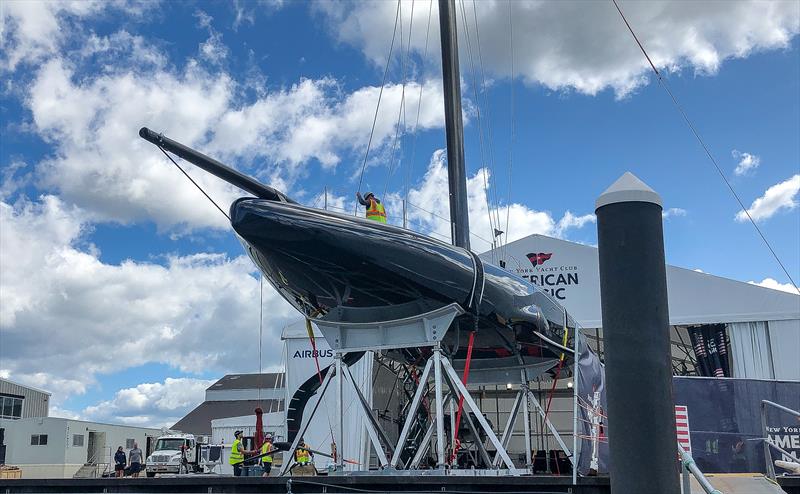 American Magic shows her very shallow - scow like hull shape. - September 13, 2019 photo copyright FareVela taken at New York Yacht Club and featuring the AC75 class