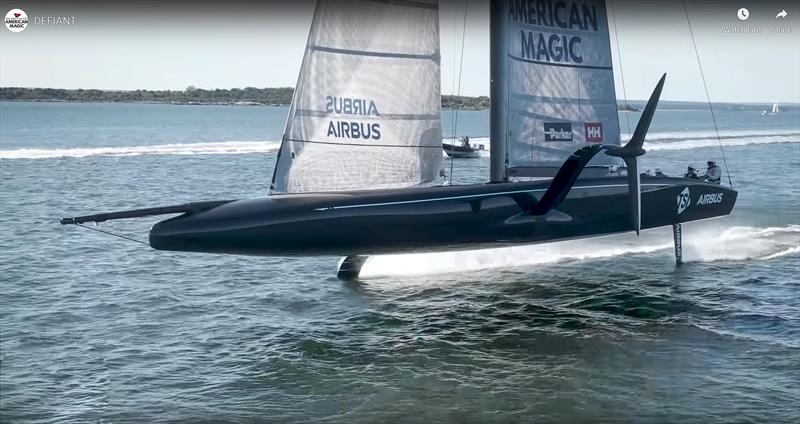 NYYC American Magic presents an interesting profile foiling fast in light winds photo copyright NYYC American Magic taken at New York Yacht Club and featuring the AC75 class