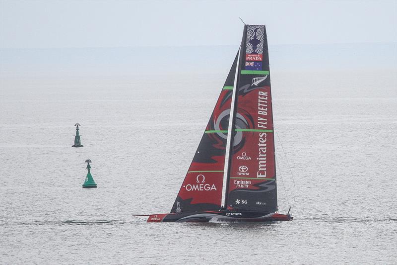 Emirates Team New Zealand gets an assisted attempt to foil before being released to sail free - September 19, 2019 photo copyright Richard Gladwell taken at  and featuring the AC75 class