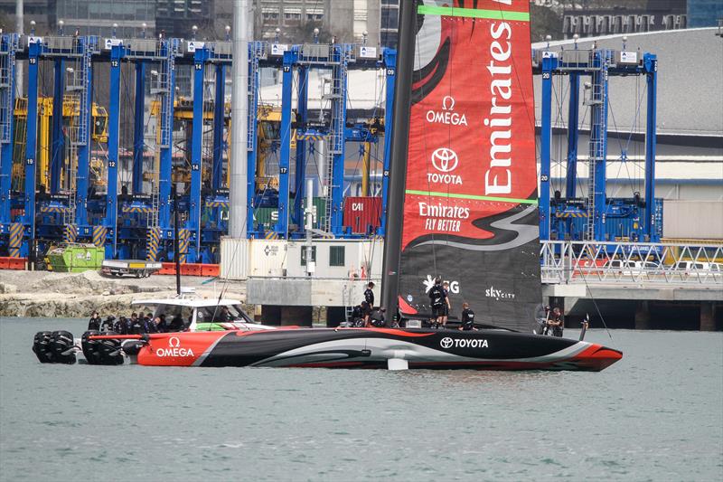 Emirates Team New Zealand - Deck sweeper mainsail - Waitemata Harbour - Day 3 - September 19, 2019  photo copyright Richard Gladwell taken at Royal New Zealand Yacht Squadron and featuring the AC75 class
