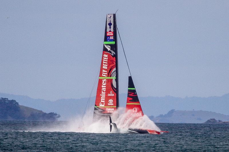 Emirates Team New Zealand takes a dive - Waitemata Harbour - September 22, 2019 photo copyright Richard Gladwell taken at Royal New Zealand Yacht Squadron and featuring the AC75 class