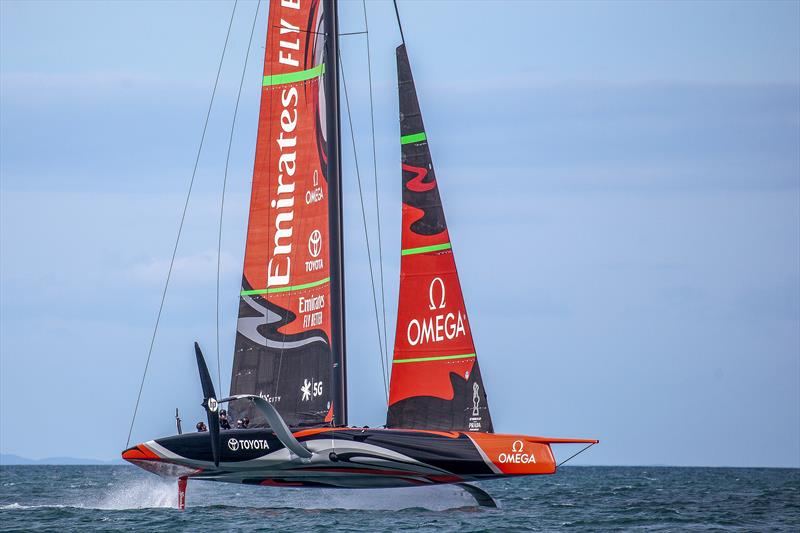 Emirates Team New Zealand's AC75 Te Aihe on the Waitemata Harbour in Auckland, New Zealand 36th AmericaÃ­s Cup photo copyright Emirates Team New Zealand taken at Royal New Zealand Yacht Squadron and featuring the AC75 class