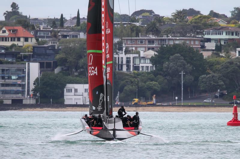 Emirates Team New Zealand gets amongst the 49ers ahead of the 2019 Hyundai World Championship - Waitemata Harbour - November 19, 2019 photo copyright Richard Gladwell / Sail-World.com taken at Royal New Zealand Yacht Squadron and featuring the AC75 class