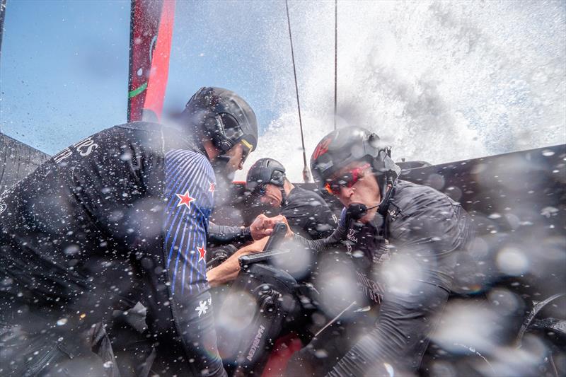 Onboard view of a splashdown - Emirates Team NZ's Te Aihe photo copyright Emirates Team New Zealand taken at Royal New Zealand Yacht Squadron and featuring the AC75 class