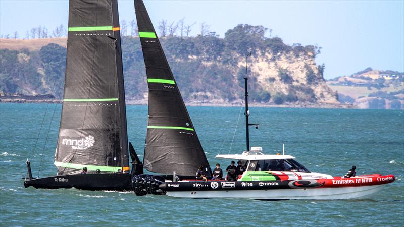  Lining up for another test run - Te Kahu - Emirates Team NZ's test boat - Waitemata Harbour - February 11, 2020 photo copyright Richard Gladwell / Sail-World.com taken at Royal New Zealand Yacht Squadron and featuring the AC75 class