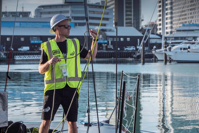 Emirates Team New Zealand's test boat Te Kaahu is prepared for their its first test session since the five week-long COVID-19 lockdown - April 30, 2020 photo copyright Emirates Team New Zealand taken at Royal New Zealand Yacht Squadron and featuring the AC75 class