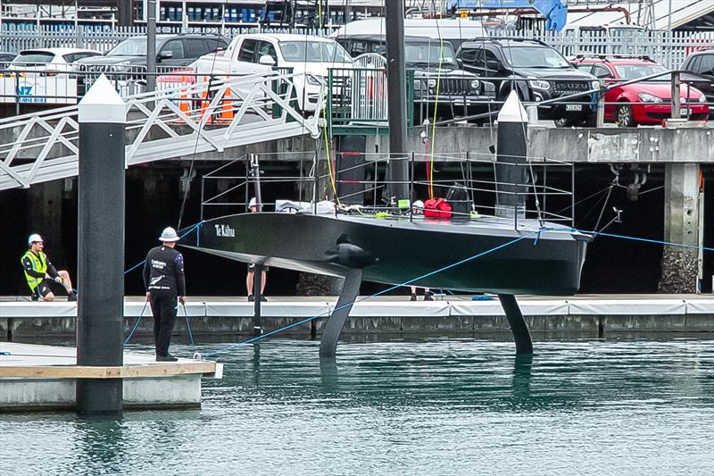 Emirates Team NZ's test boat enters the water June 16, 2020 photo copyright Richard Gladwell / Sail-World.com taken at Royal New Zealand Yacht Squadron and featuring the AC75 class