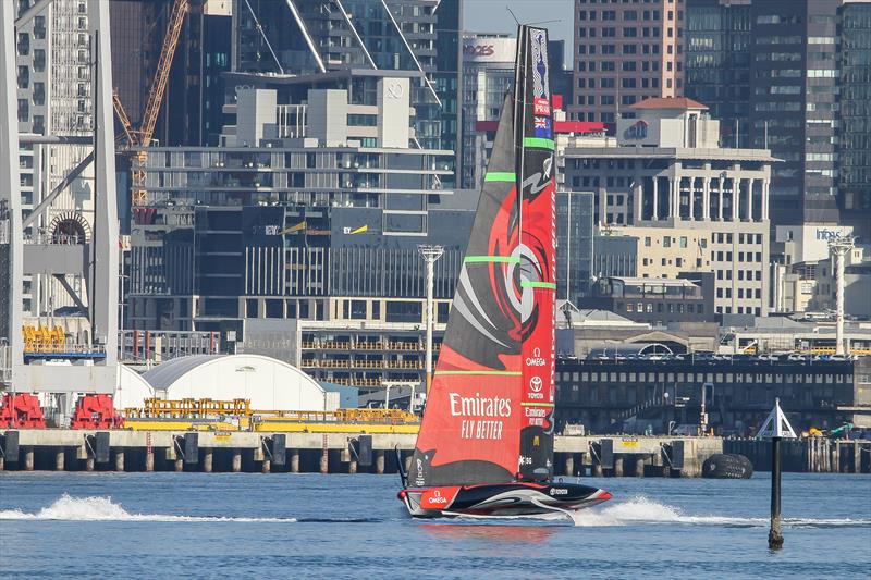 Emirates Team NZ heads out for some Code Zero testing - America's Cup - Auckland - July 4, 2020 photo copyright Richard Gladwell / Sail-World.com taken at Royal New Zealand Yacht Squadron and featuring the AC75 class