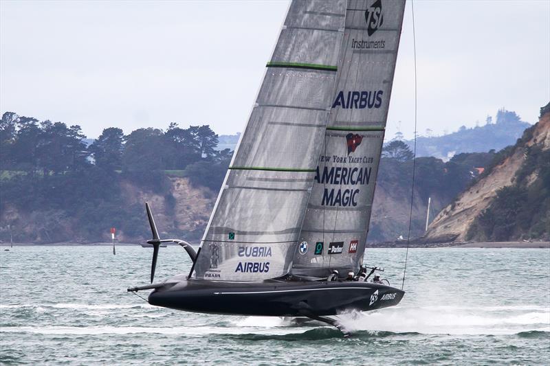 American Magic's Defiant closes fast on a racing mark dropped by the team - 30 July 2020 - Waitemata Harbour  photo copyright Richard Gladwell / Sail-World.com taken at New York Yacht Club and featuring the AC75 class