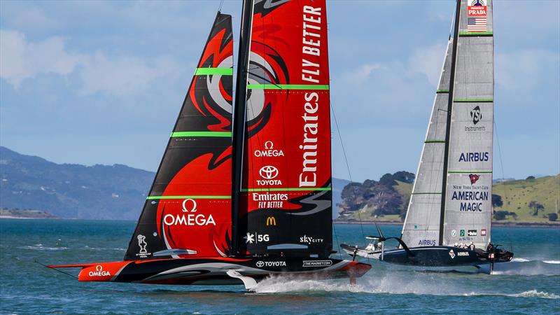 American Magic crosses Emirates Team NZ - Waitemata Harbour - September 21,2020 - 36th America's Cup - photo © Richard Gladwell / Sail-World.com