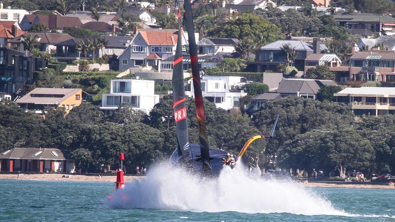 Splashdown after a minor sky jump - Luna Rossa Prada Pirelli - October - Waitemata Harbour - Auckland - 36th America's Cup photo copyright Richard Gladwell / Sail-World.com taken at  and featuring the AC75 class