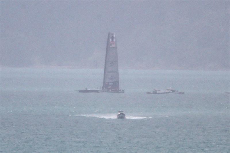American Magic sets up as the rain squall moves through- Tamaki Strait - November 26, 2020 - 36th America's Cup photo copyright Richard Gladwell / Sail-World.com taken at Royal New Zealand Yacht Squadron and featuring the AC75 class