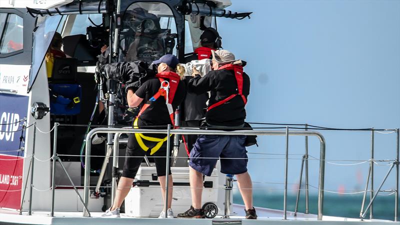 TV Camera team - America's Cup World Series - December 2020 - Waitemata Harbour - America's Cup 36 photo copyright Richard Gladwell / Sail-World.com taken at Royal New Zealand Yacht Squadron and featuring the AC75 class