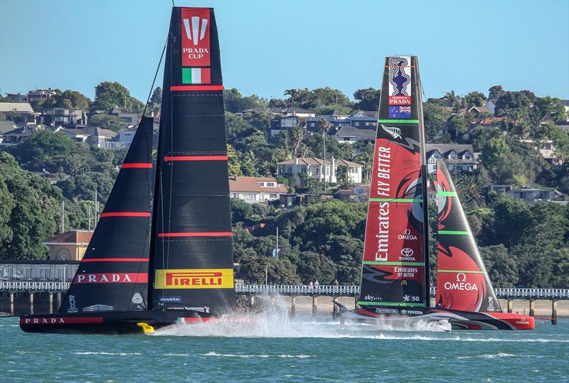 Luna Rossa and Emirates Team NZ - Waitemata Harbour - January 6, 2020 - 36th America's Cup photo copyright Richard Gladwell / Sail-World.com taken at Circolo della Vela Sicilia and featuring the AC75 class