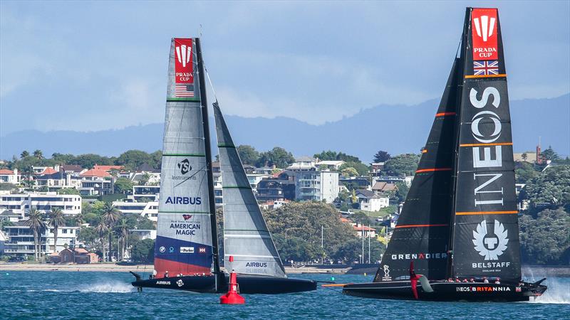 INEOS Team UK and  American Magic  - Waitemata Harbour - January 8, 2021 - 36th America's Cup photo copyright Richard Gladwell / Sail-World.com taken at Royal Yacht Squadron and featuring the AC75 class