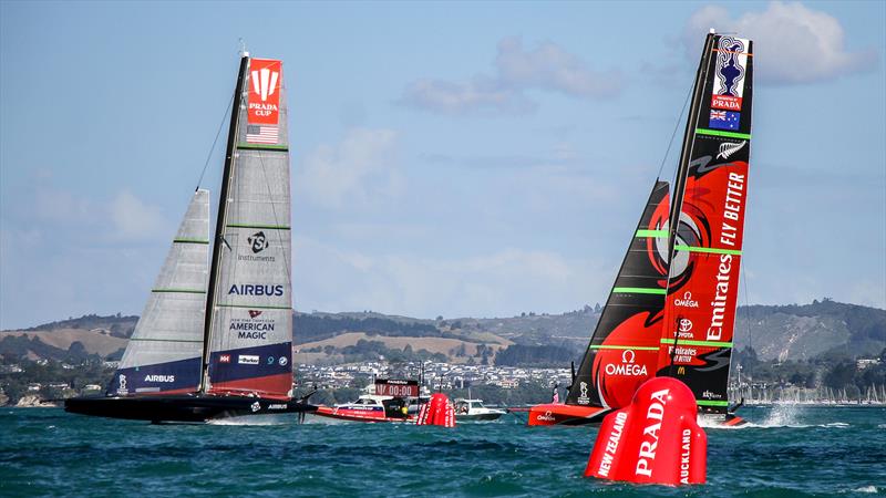 Emirates Team NZ and American Magic - January 12, 2021 - Practice Racing - Waitemata Harbour - Auckland - 36th America's Cup - photo © Richard Gladwell / Sail-World.com