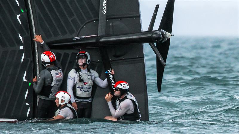 American Magic's afterguard waits for the chase boat  - Patriot - Hauraki Gulf - January 17, 2021 - Prada Cup - 36th America's Cup photo copyright Richard Gladwell - Sail-World.com / nz taken at New York Yacht Club and featuring the AC75 class