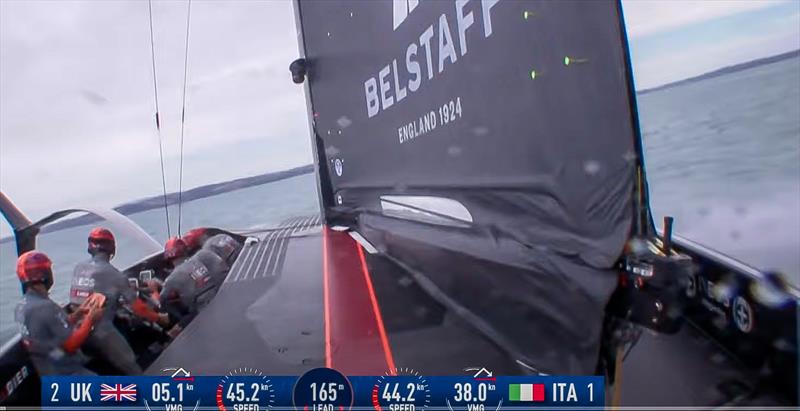 INEOS Team UK has a main boom between the mainsail skins, which distort as they pass over the boom. The mainsail skirt doesn't seal with the cockpit deck. - February 2021 - photo © 36ACTV